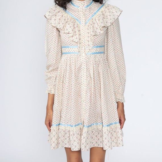 70s Prairie Babydoll Dress Mini Floral Boho Ruffl… - image 8