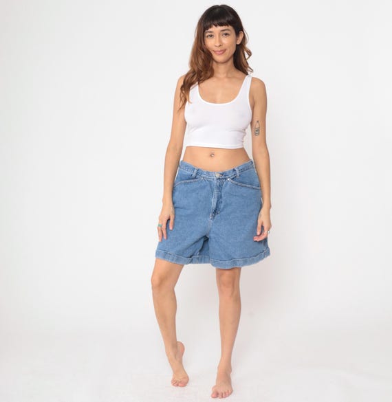 Light Blue Jean Shorts 90s Cenza Palmetto Cuffed Denim Shorts Mom Jorts High Waisted Vintage 1990s Cotton Shorts Large L 34