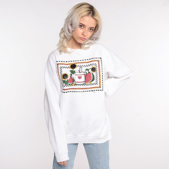 Sunflower Garden Sweatshirt 90s Floral Sweatshirt Watermelon Jumper Shirt 80s Graphic Sweater Pullover Vintage Kawaii Retro Extra Large xl