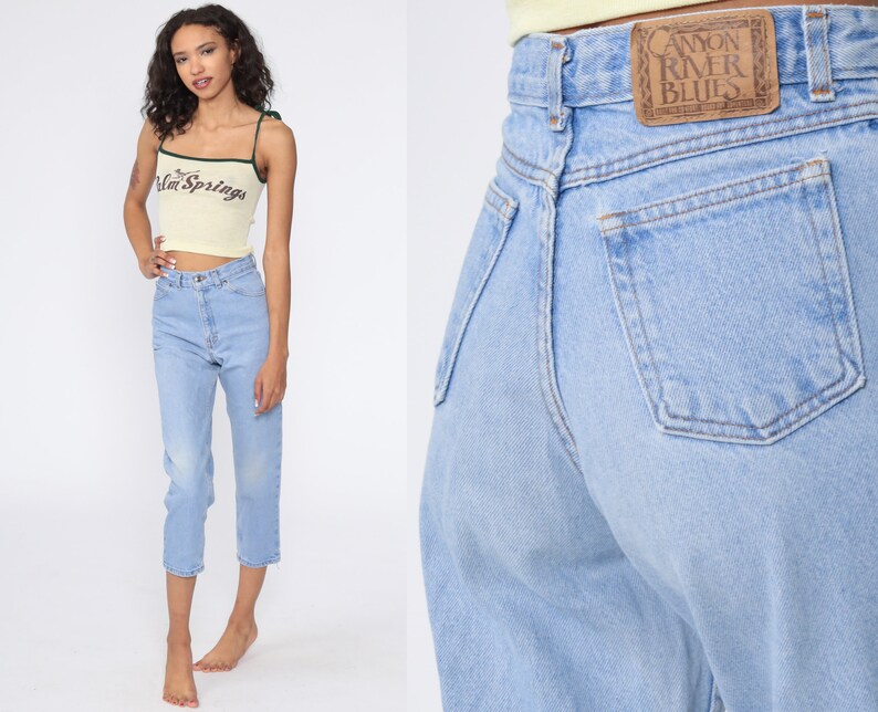 90s Mom Jeans Cropped Capri Jeans High Waisted Jeans Denim | Etsy