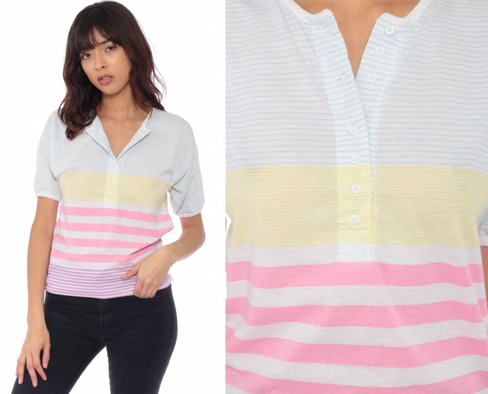 women rainbow striped shirt