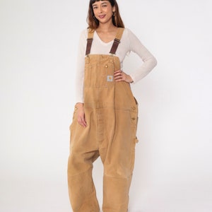 90s Carhartt Overalls Tan Plus Size Coveralls Cargo Dungarees Work Jumpsuit Pants Utility Vintage 1990s USA Made Men's 4x 4xl image 2