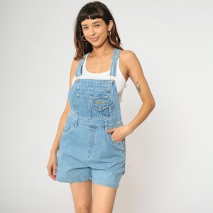 Vintage Jeans Overall Shorts 90er Blau Jeans Shortalls No Entschuldigungen Retro Basic Tasche Latz Blau Streetwear Latzhose 1990er Jahre Medium M