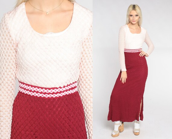 1970s Bohemian Hand Crochet Cotton Maxi Dress