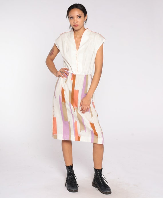 Brushstroke Striped Dress 70s 80s Midi Dress Day … - image 3