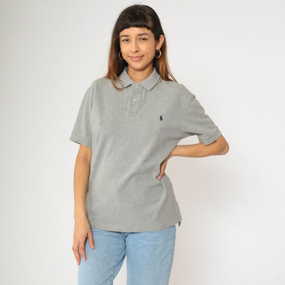 Ralph Lauren Polo Shirt 90s Grey Collared Shirt Quarter Button up