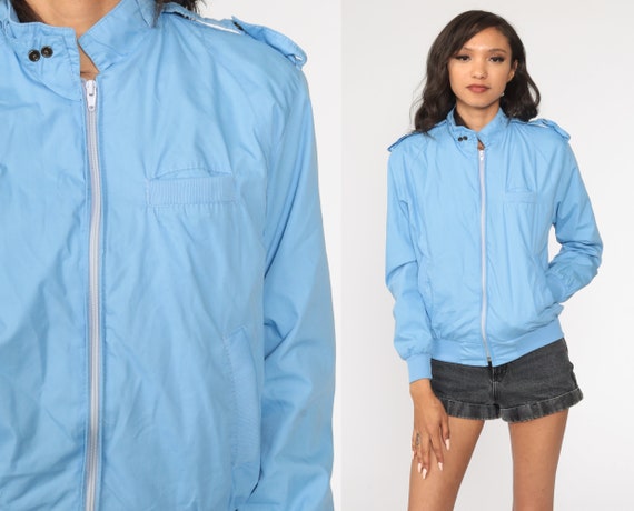 70s Jacket Baby Blue Jacket Windbreaker Baseball Pastel Retro Plain Normcore Hipster Collared Vintage 1970s Retro Sports Extra Large xl