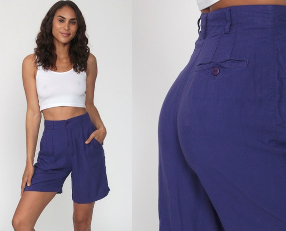 90s Pleated Mom Shorts Purple Rayon Shorts Retro High Waisted Baggy 1990s Hipster Vintage Extra Small xs
