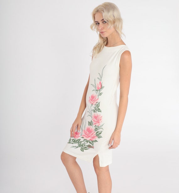 Rose Print Dress 80s White Floral Mini Dress Slee… - image 5