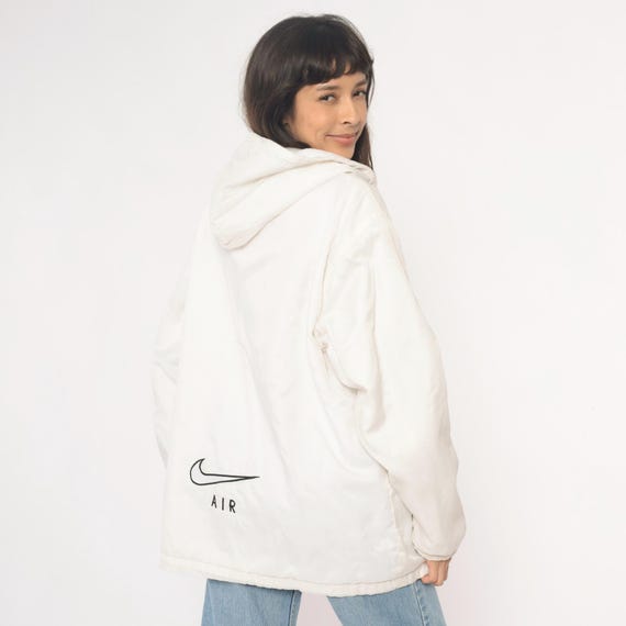Nike Air Windbreaker 90s White Cream Hooded Full Zip Jacket Athletic Streetwear Gorpcore Vintage Sportswear Track Outerwear Gym Large L