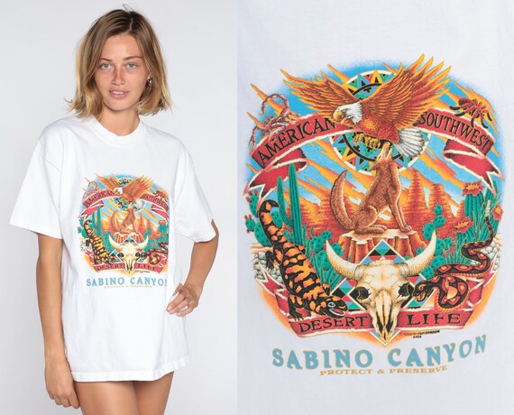 Sabino Canyon T Shirt Y2K Arizona Shirt Desert Life Coyote Eagle Scorpion Snake Graphic Tee American Southwest Wildlife T-Shirt Mens Large L