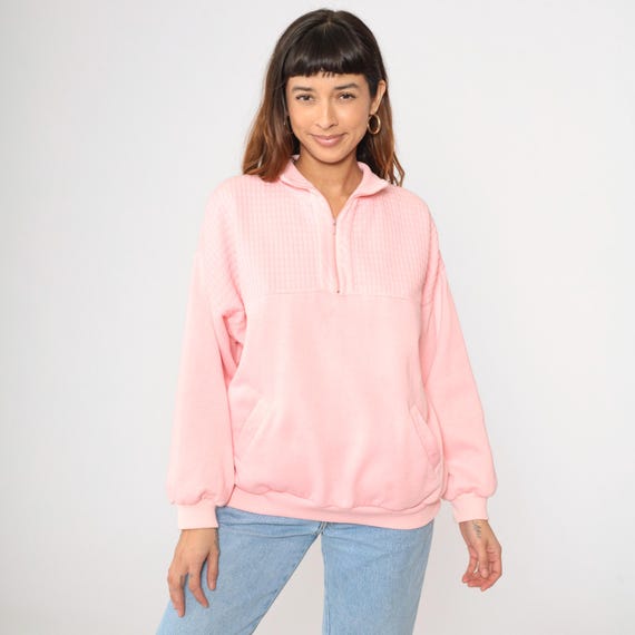 Vintage Pink Quarter Zip Sweatshirt 90s Pullover Plain Blank 1990s Collared Pastel Baby Pink Athletic Sporty Retro Extra Large xl