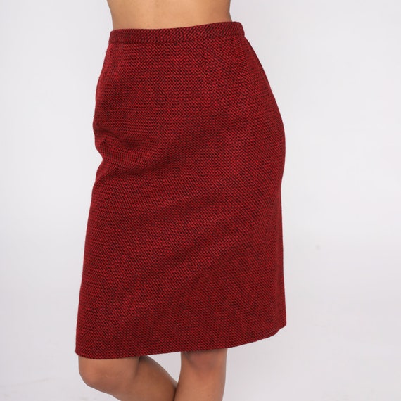 80s Pencil Skirt Red Black Cashmere Wool Blend Mi… - image 4