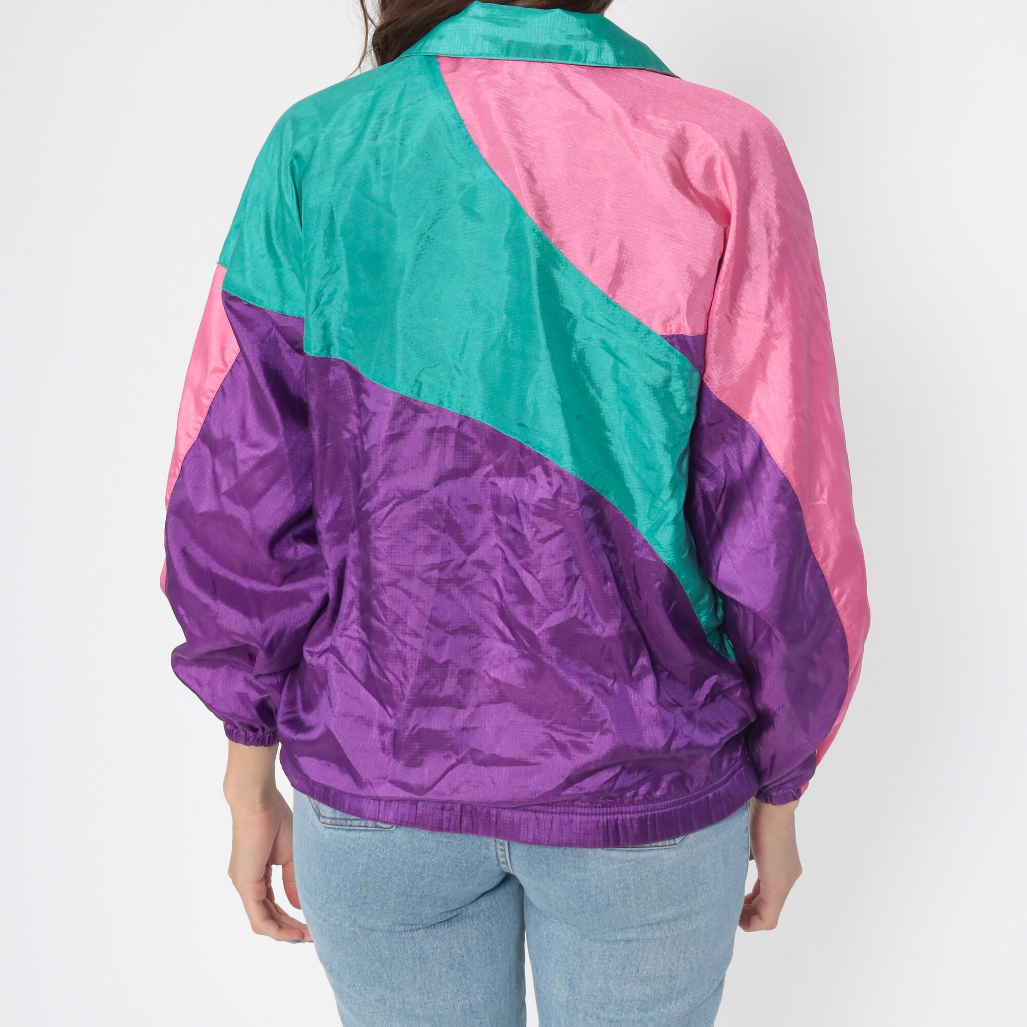 USA Olympic Jacket Purple Pink Teal Windbreaker Jacket 80s 90s Color Block Jacket Nylon American 