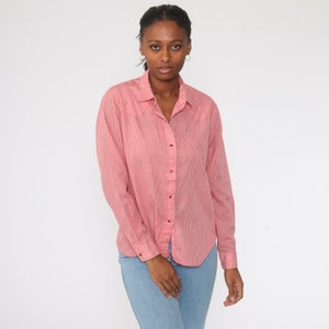Red Gingham Shirt 80s WESTERN Pearl Snap Plaid Top Checkered Long Sleeve Button Up 1980s Plaid Vintage Large