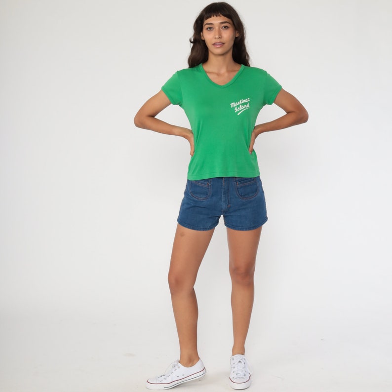 Mackinac Island Tshirt Graphic Tee Shirt Green 80s Tshirt Kelly Green Vintage 70s Retro T Shirt Travel 1980s Medium image 2
