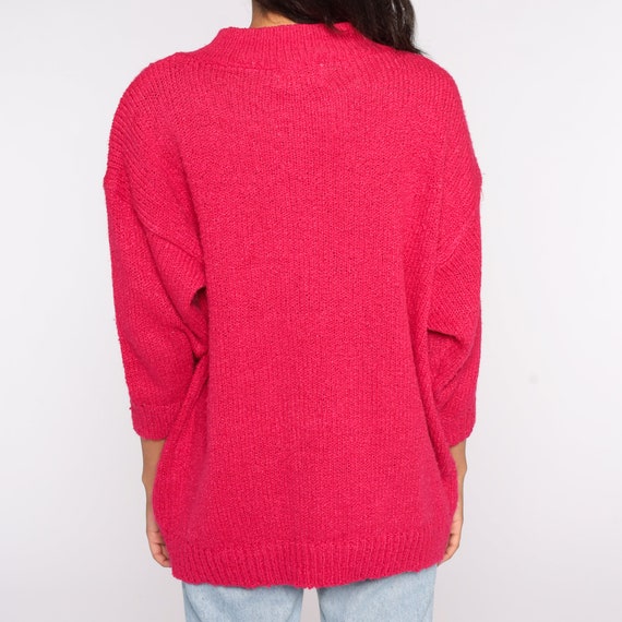 Hot Pink Cable Knit Sweater 80s Slouchy Knit Boho… - image 6