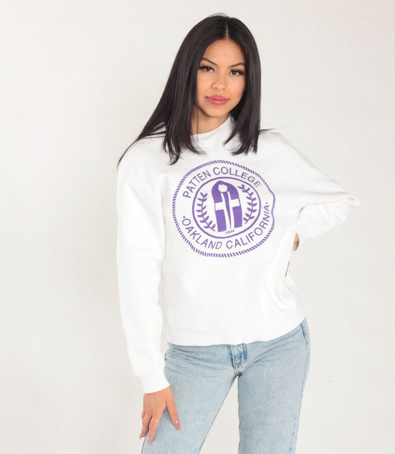 Patten College Sweatshirt 90s University Sweater Oakland Graphic California Lions College Sweater White Purple Vintage 1990s Small S