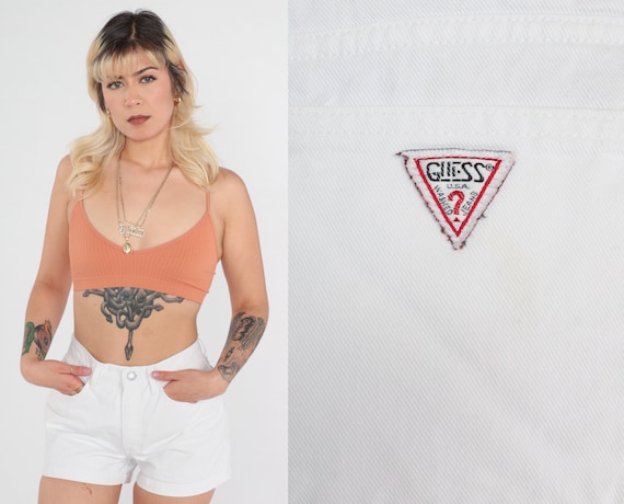 90s Guess Shorts White Denim Shorts High Waisted Rise Jean Shorts Basic Retro Plain Summer Vintage 1990s Medium 29