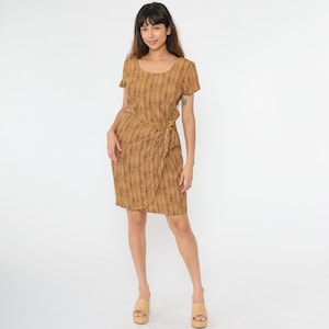 Vintage Leopard Print Dress 90s Micro Animal Print Striped Sheath Dress Mini Tie Waist Wrap Short Sleeve Party Cheetah Spot Sheath Medium