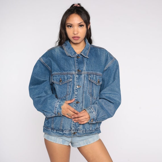 Denim Shearling Jacket 80s 90s AG Jeans Lined Jacket Button Up Jean Jacket Retro Sherpa Normcore Biker Blue Coat Vintage Fleece Men's Large