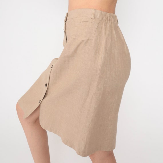 Linen Midi Skirt 80s Tan Button Up Straight Skirt… - image 4