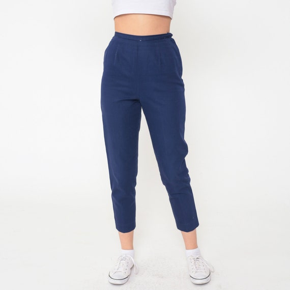 60s Ankle Pants Dark Blue Tapered Trousers Croppe… - image 3