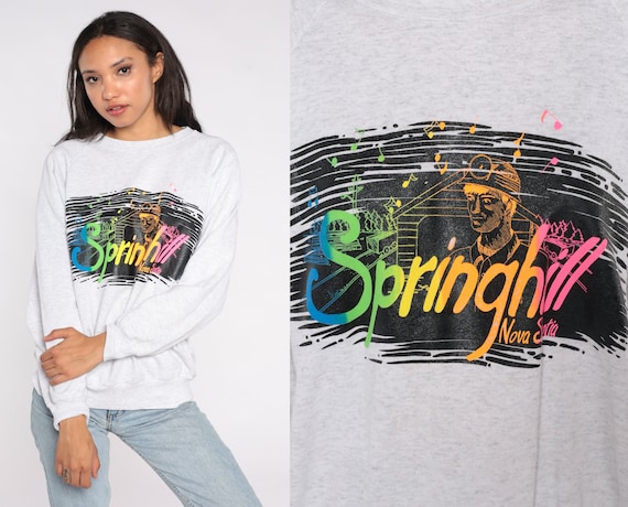 Springhill Nova Scotia Shirt 80s Neon Sweatshirt Miner Canada Slouchy Jumper Pullover 1980s Graphic Raglan Sleeve Vintage Extra Large xl