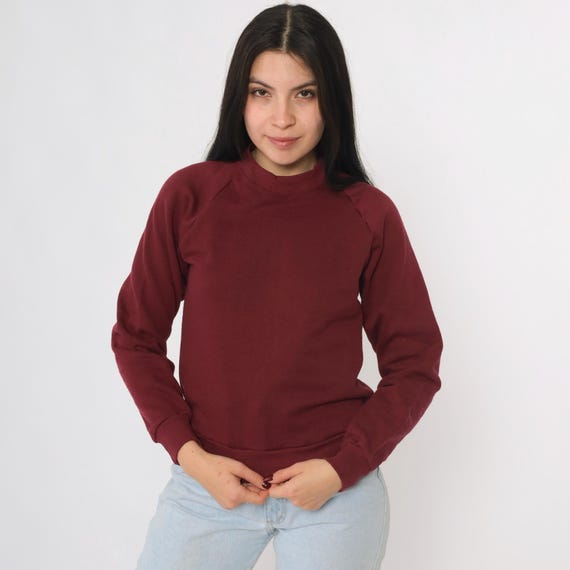 90s Burgundy Crewneck Sweatshirt Raglan Sleeve Plain Long Sleeve Slouchy 1990s Vintage Jerzees Youth Large/Women's xs