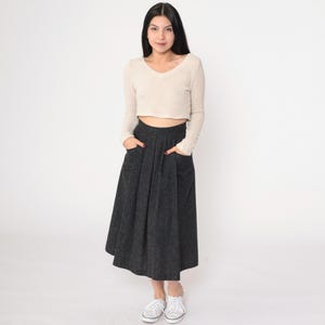 Vintage Charcoal Academia Skirt 80s 90s Grey Pleated Midi Skirt Wool Blend High Waisted Retro Basic Plain Simple Preppy 1990s Extra Small xs