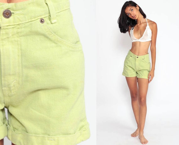 neon green jean shorts