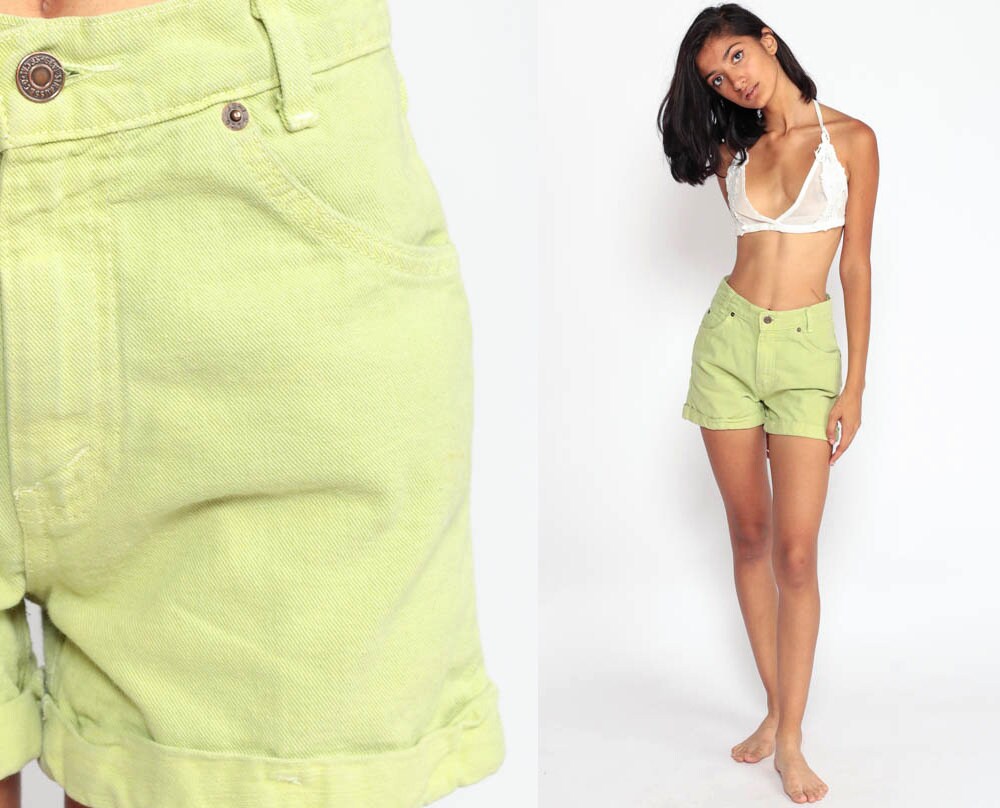 green jean shorts