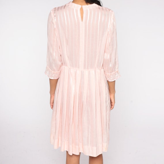 Baby Pink Striped Dress 70s 80s Mini Dress Sheer … - image 7