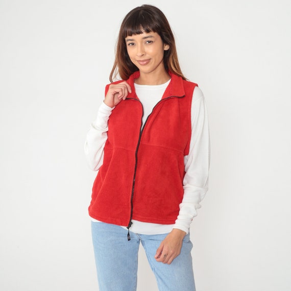 Red Fleece Vest 90s Zip Up Vest Sleeveless Sweater Retro Basic Hiking Camping Warm Cozy Layering Granola Teddy Vintage 1990s Extra Large xl