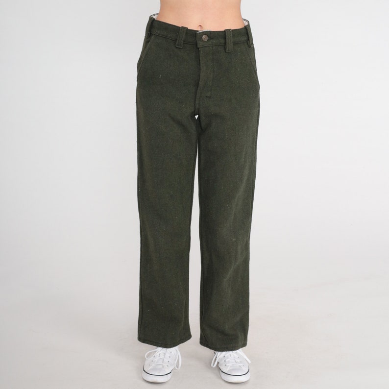 Wool Blend Trousers Olive Green Pants 80s Straight Leg Trousers High Waisted 1980s Vintage Small 28 image 4