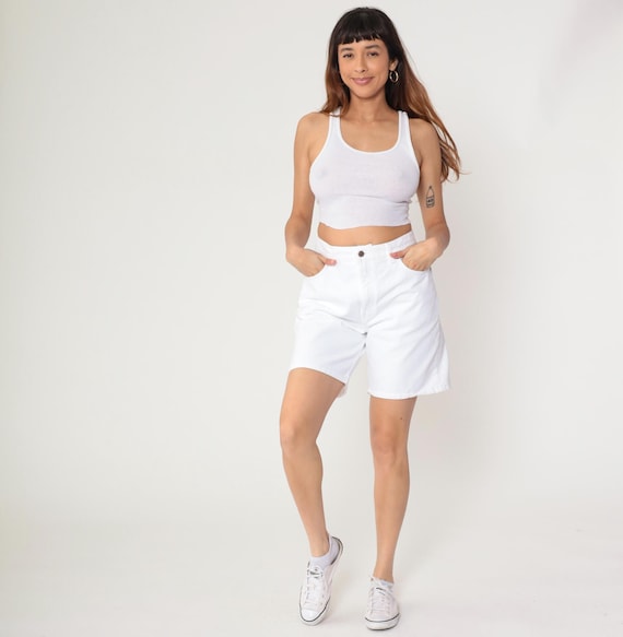 Levi's 551 White Denim Shorts 90s Relaxed Boyfriend Fit High Rise Cotton Vintage Jean Summer Yacht Party Streetwear Minimalist Medium M