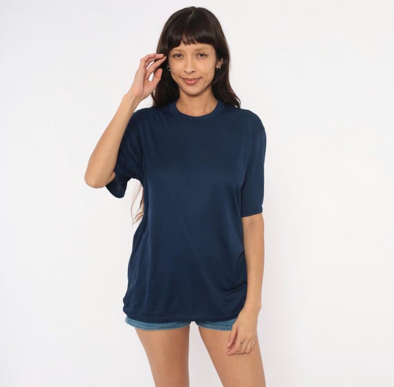 Y2K Navy Patagonia Tee Short Sleeve Athletic Pullover Top Dark Blue Solid Plain Minimalist Outdoor Hiking Trail Sporty Vintage Shirt Large L