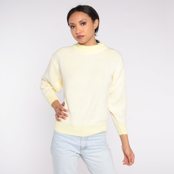 80s Yellow Sweater Plain Knit Crewneck Sweater Retro Pastel Pullover Jumper Minimalist Knitwear Ribbed Sweater Acrylic Vintage 1980s Small S