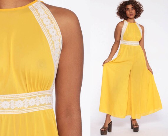 yellow bell bottom jumpsuit