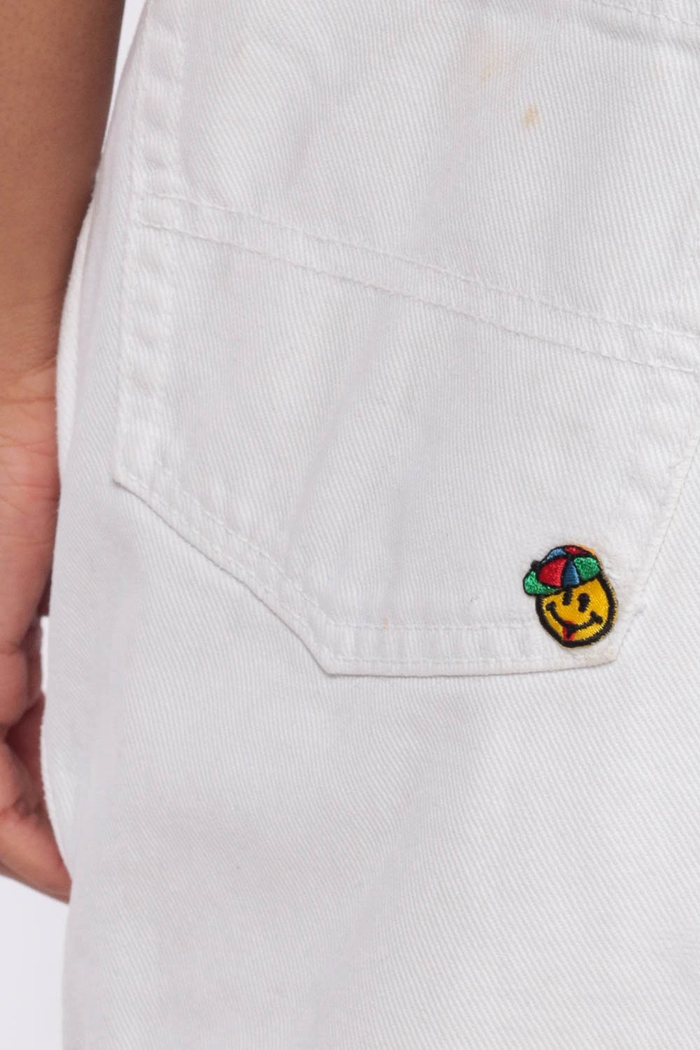 Guess Overalls 90s Denim Shortalls CHERRY PATCH Women Bib Jean White