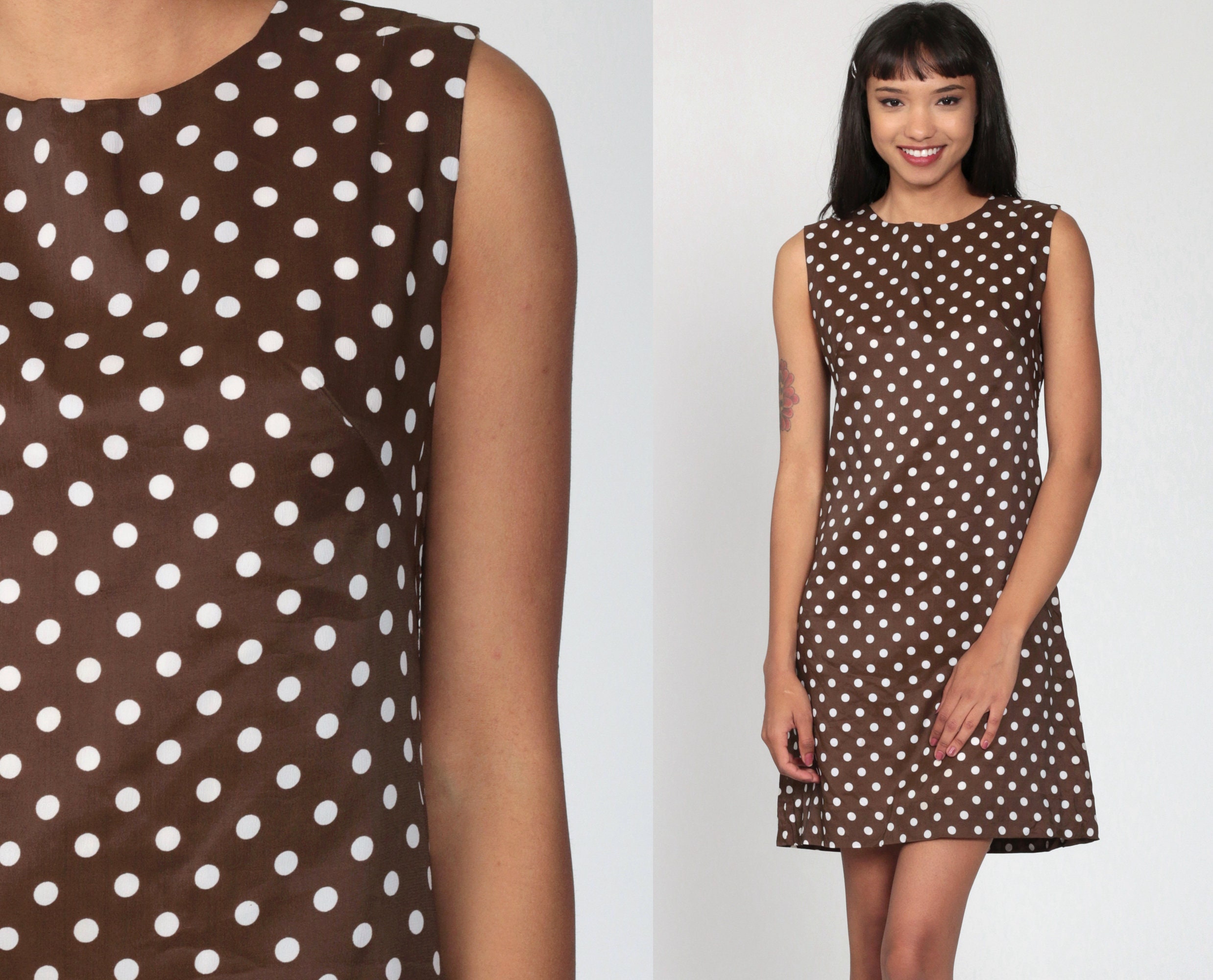 Brown Polka Dot Dress 70s Mini Dress 