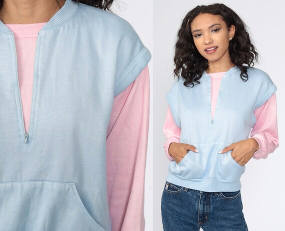 Size Small Baby Pink Baby Blue Sweater with Pockets Sweater Vintage 80s Pastel Sweater