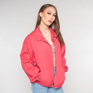 Red Windbreaker Jacket Zip Up Jacket Cotton Jacket 90s Windbreaker Plain Simple Basic Jacket Retro Vintage 1990s Large L
