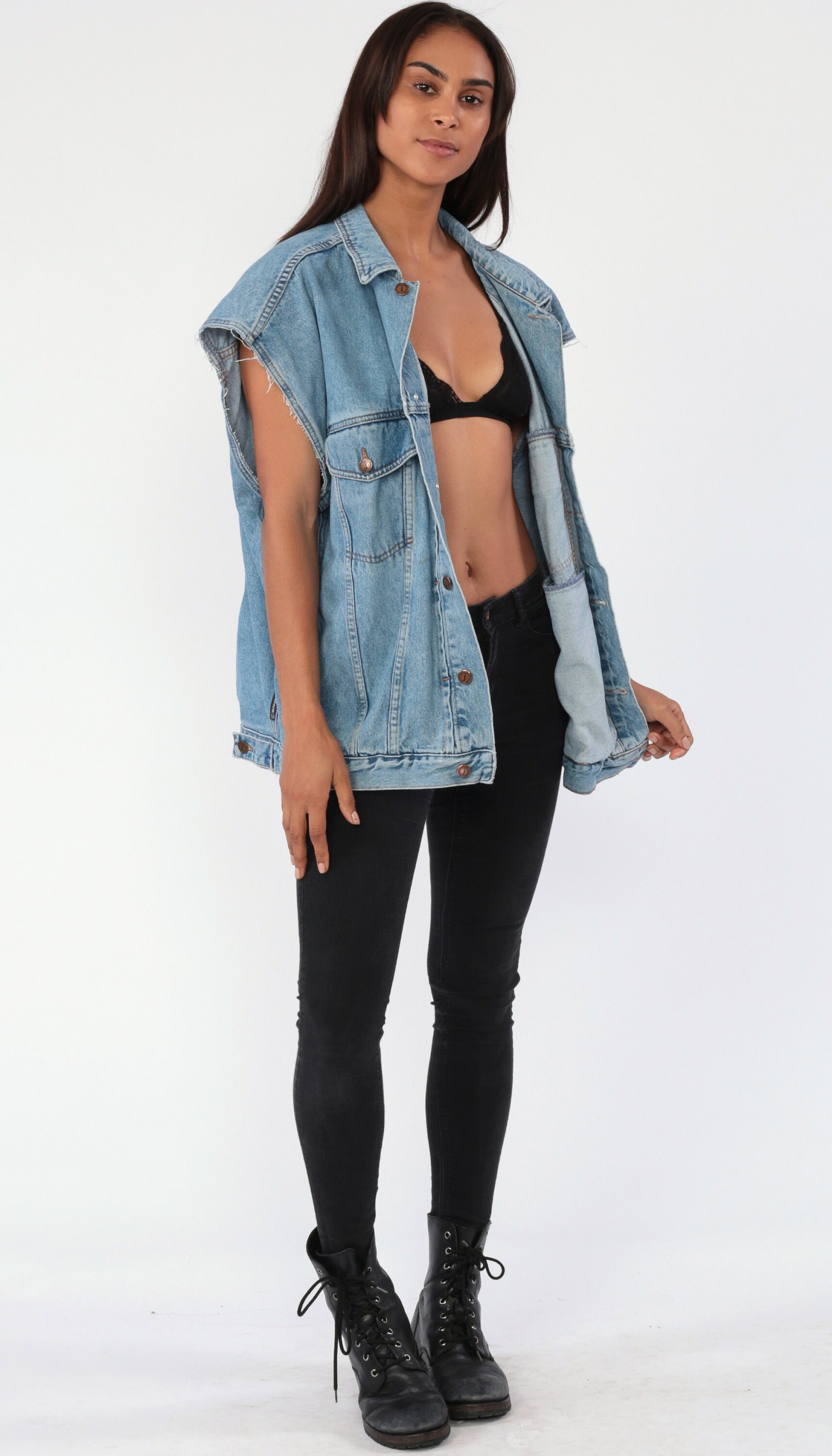 Jordache Denim Vest 90s Jeans Blue Sleeveless Jean Jacket Biker Vest