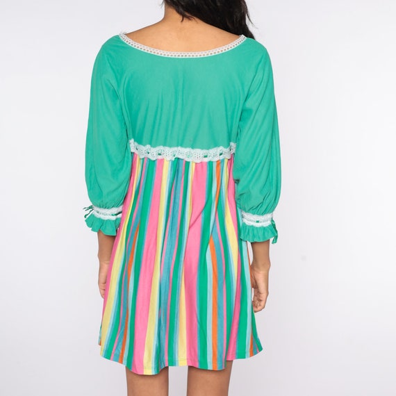 70s Mini Dress Rainbow Striped Lounge Dress Empir… - image 8