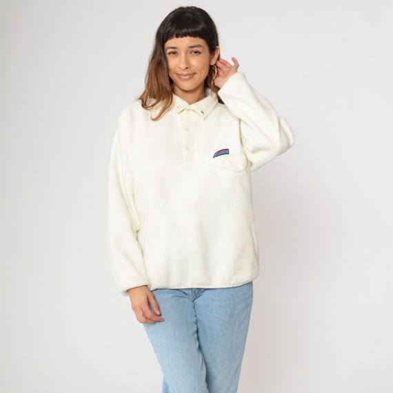 90s Gap Fleece Sweatshirt Cream Quarter Snap Button Up Sweatshirt Pullover Sweater Retro Basic Plain Warm Hiking Vintage 1990s Small