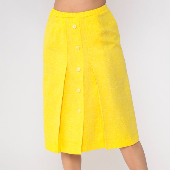 Yellow 70s Skirt Button Up Pleated Midi Skirt Fle… - image 5
