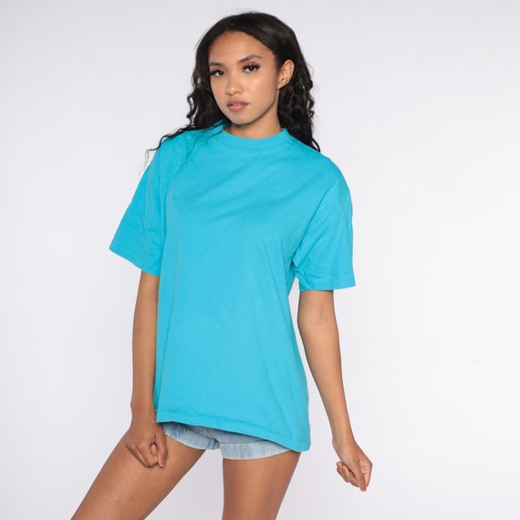Blue T Shirt Vintage Single Stitch Plain Shirt Tee Shirt 80s Normcore Tshirt 1980s Basic Short Sleeve Large L