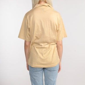 Beige Polo Shirt 70s Half Button Up Shirt Collared Short Sleeve Geek Retro Shirt Plain Vintage 1970s Small image 7