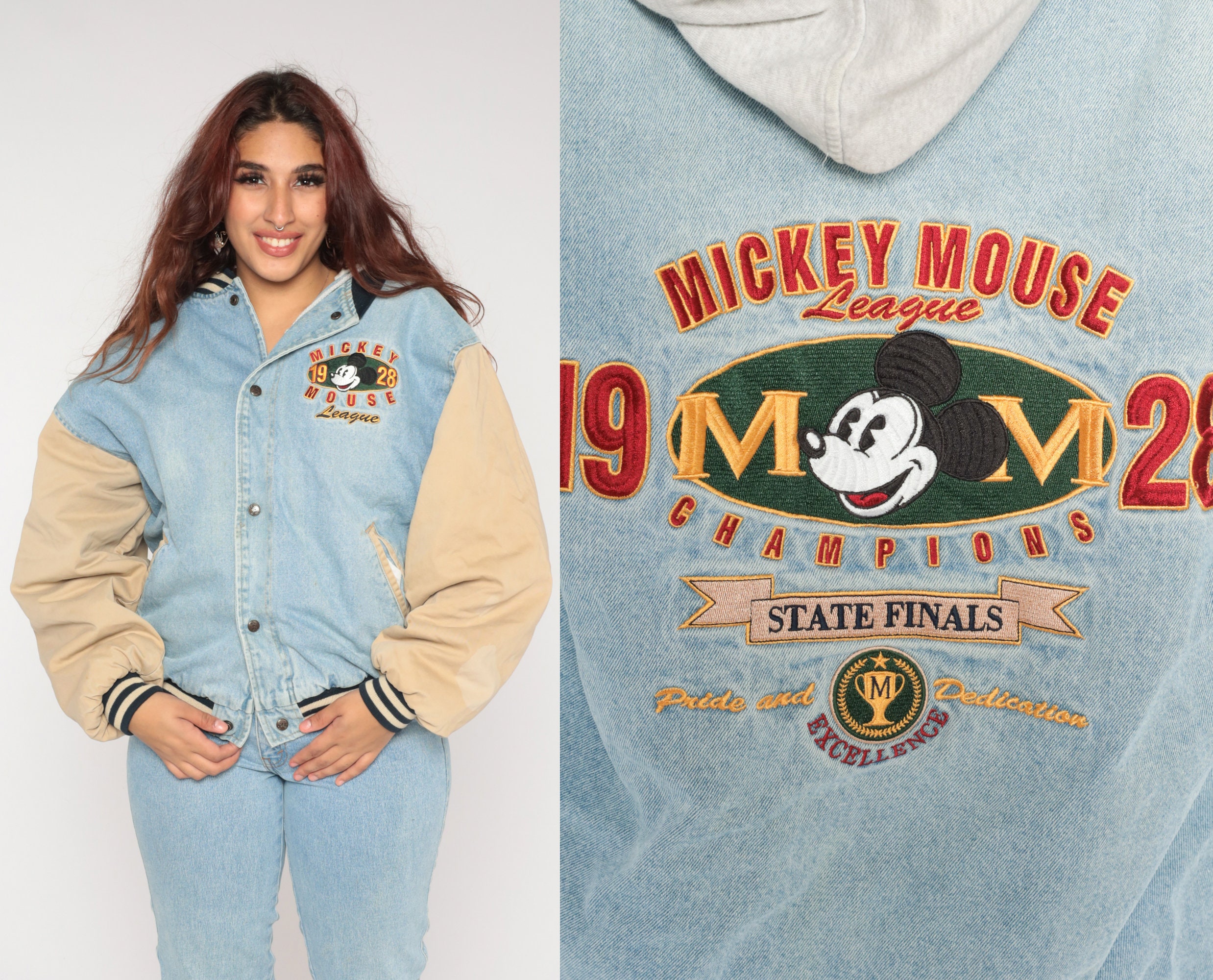 Mickey Mouse Bomber Jacket Y2k Hooded Disney Denim Jacket - Etsy